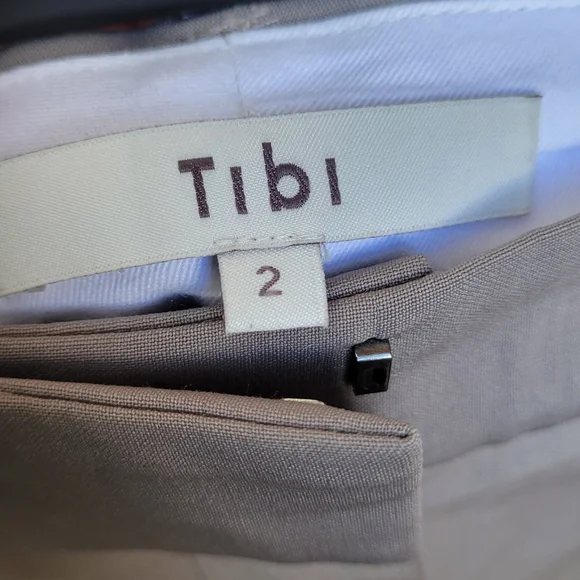 Tibi Tropical Wool Sculpted Trouser in Taupe size 2